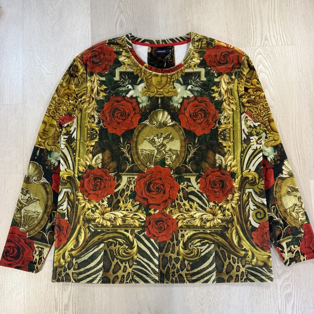 Barabas Men's Rare Baroque Medusa Floral Panther Zebra Long Sleeve T-Shirt 3XL